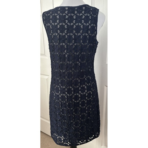 Max Studio Womens Blue Dress Cutout Lace Striped Lining Sleeveless Shift Sz M - Picture 4 of 9